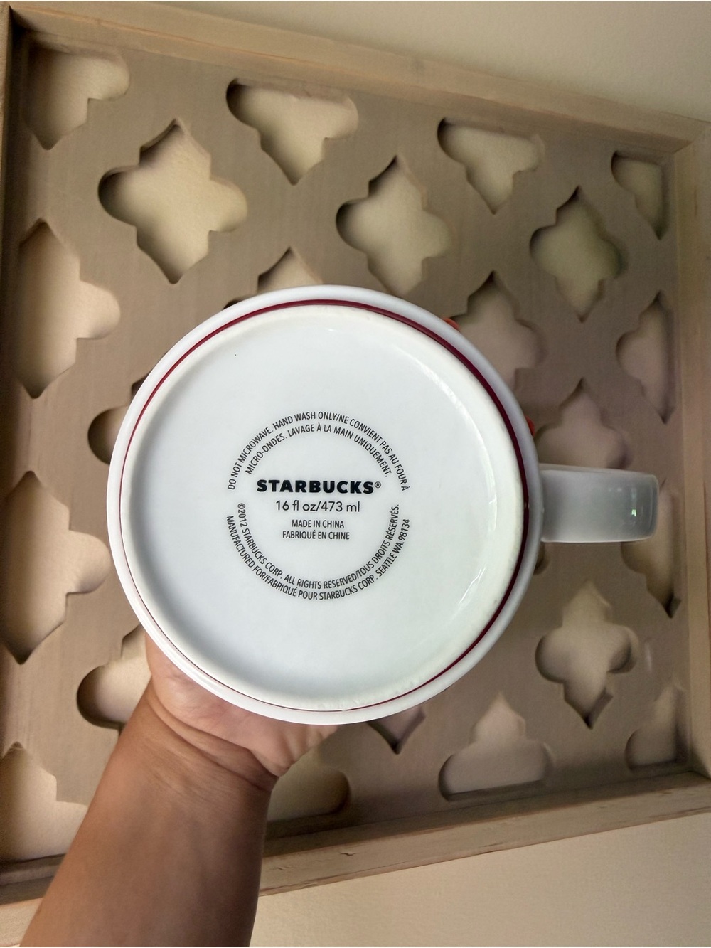 Starbucks White Ceramic Mug with Red Rim and Gold Logo - Picture 4 of 4